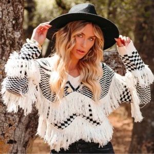 Checkered Fringe Sweater
